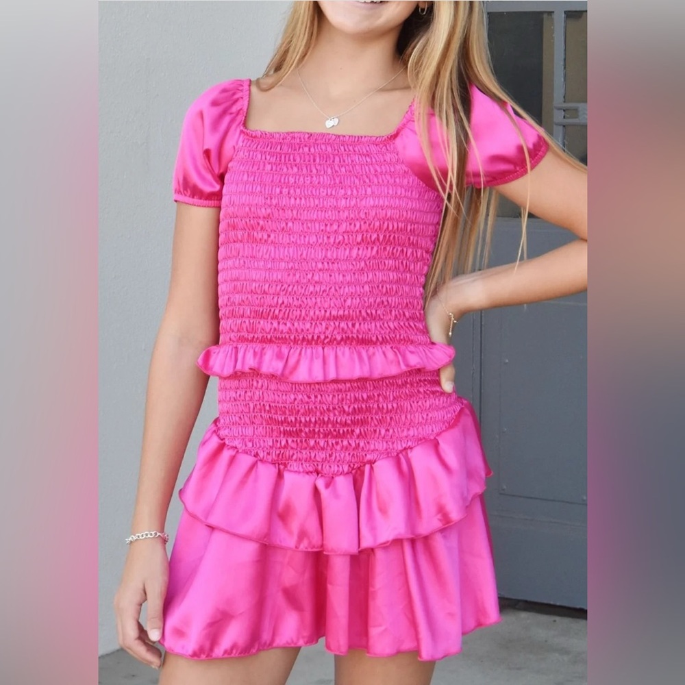 Cheryl creations smocked amber dress hot pink - girls medium